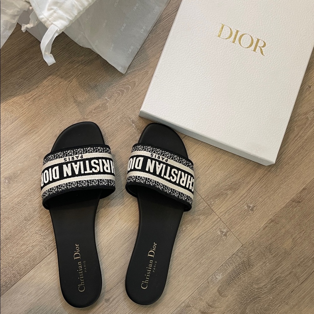 Dior Black and White Slide Sandals - Picture 2 of 2